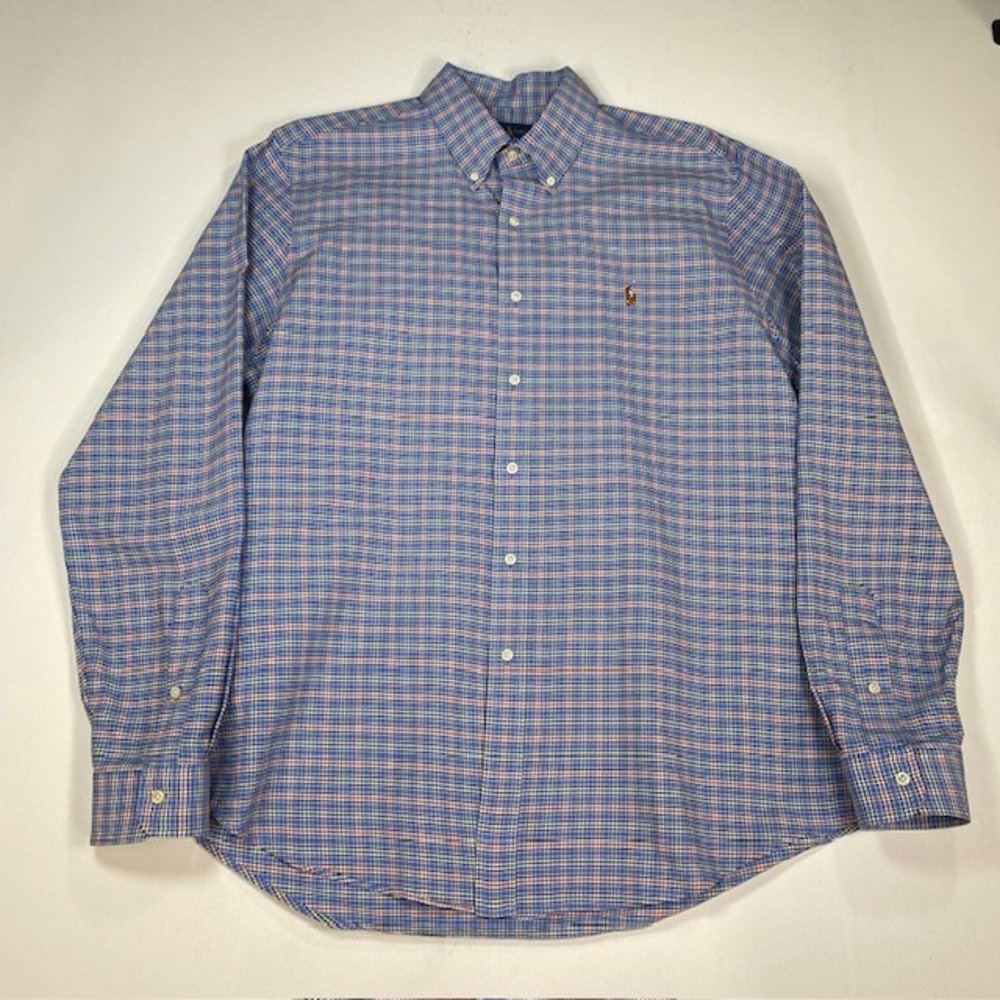 Ralph Lauren Mens XL Blue Plaid Button Down Shirt Long Sleeve Cotton Pony Logo